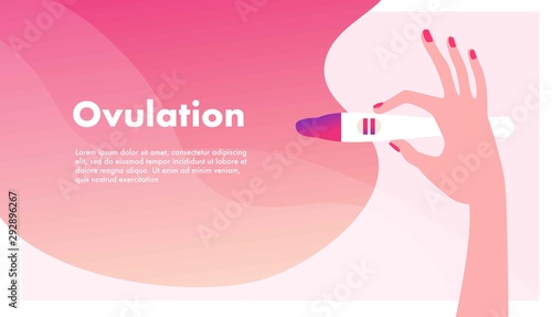 Planning of pregnancy. Pregnant woman. Hand holding ovulation or pregnancy test vector illustration. Female reproductive, fertility or hormone health concept. Template for banner, website, ad