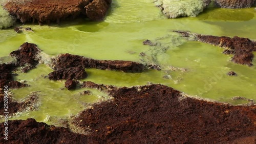 Dallol Sulphur springs and pools Danakil Depression Ethiopia.   The Sulphur springs create the unearthly colourful and beautiful landscape
