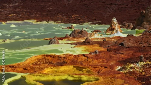 Dallol Sulphur springs and pools Danakil Depression Ethiopia.   The Sulphur springs create the unearthly colourful and beautiful landscape