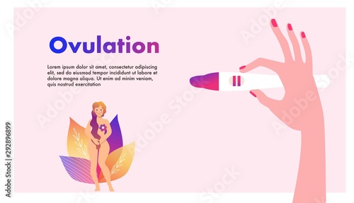 Planning of pregnancy. Pregnant woman. Hand holding ovulation or pregnancy test vector illustration. Female reproductive, fertility or hormone health concept. Template for banner, website, ad