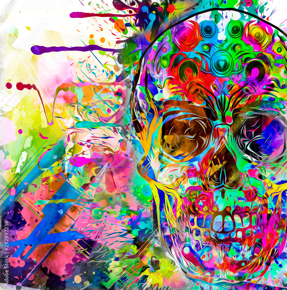 Fototapeta premium Abstract creative illustration with colorful skull