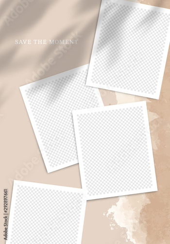 Template Poster for Social Networks Posts. Vector Collage with Photo Frames and Shadow Overlays on Old Paper Texture.