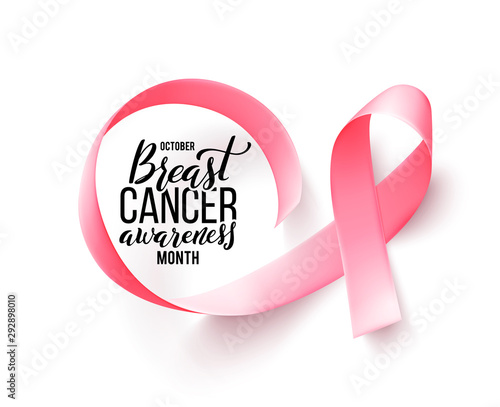 Pink ribbon. Symbol of world breast canser awareness month in october. Vector illustration.