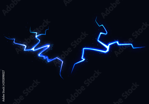 Vector Illustration of Two Lightnings on Black Background. Blitz Lightning Thunder Light Sparks Storm Flash Thunderstorm