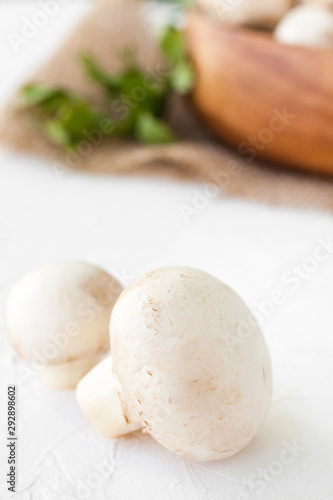 Fresh mushrooms champignon on white background. 