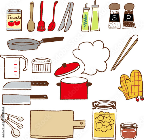 キッチンツール セット 線画 カラフル