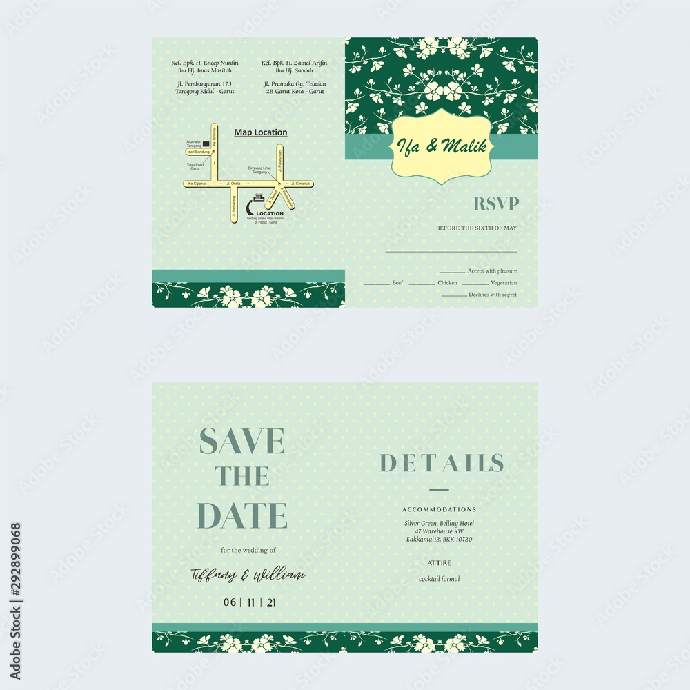 Green Flower Wedding Invitation Template