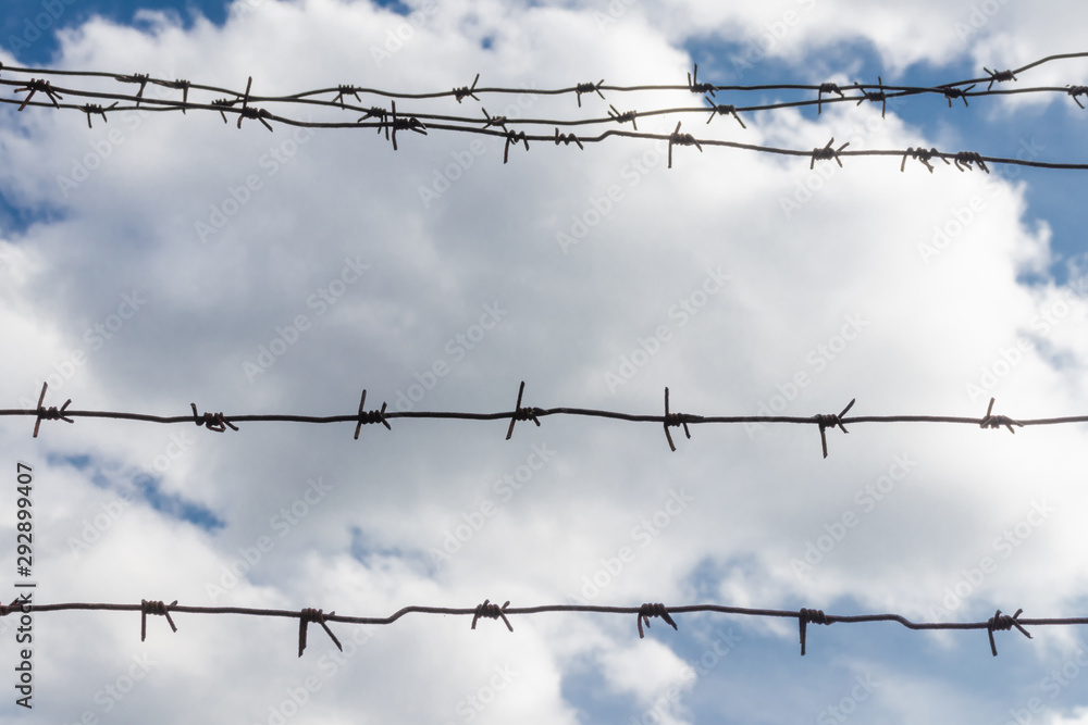 Barbed wire fencing at the border of the territory Barbed wire fencing at the border of the territory