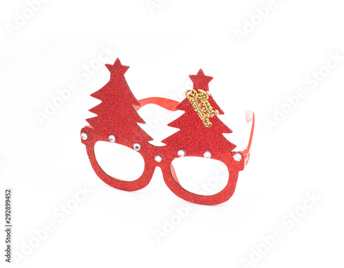 stylish New Year's glasses in the form of a New Year tree. Decorations for the New Year holiday, isolate, eyeglasses