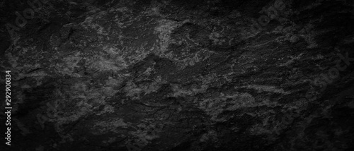 Panorama dark gray black slate pattern texture background. Panoramic dark gray black slate texture surface