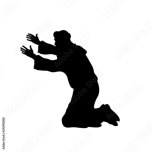 Silhouette man on his knees praying. Vector illustration