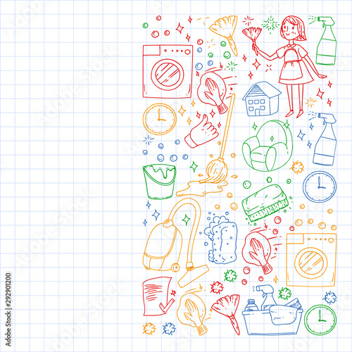 Cleaning services company vector pattern, squared notebook