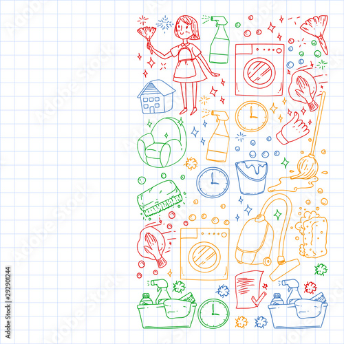 Cleaning services company vector pattern, squared notebook