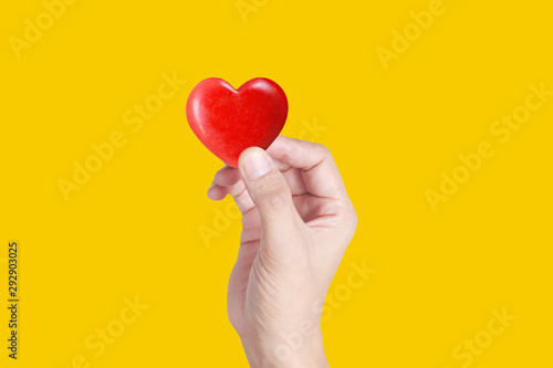 Hands holding  red heart  heart health  and donation concepts...