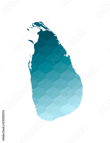 Vector isolated illustration icon with simplified blue silhouette of Sri Lanka map. Polygonal geometric style. White background