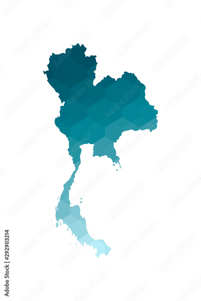 Fototapeta premium Vector isolated illustration icon with simplified blue silhouette of Thailand (Siam) map. Polygonal geometric style. White background