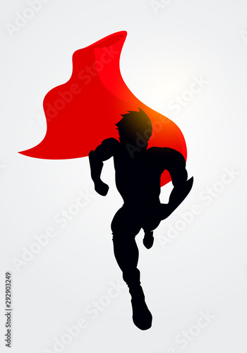 Vector Illustration Superhero Silhouette With Cape Running Forward