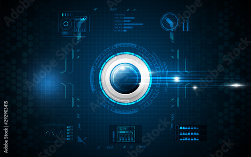 Realistic circle blue button on abstract technology background