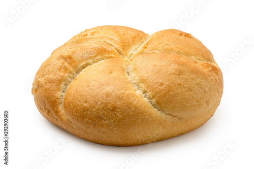 Traditional plain kaiser roll isolated on white. photo