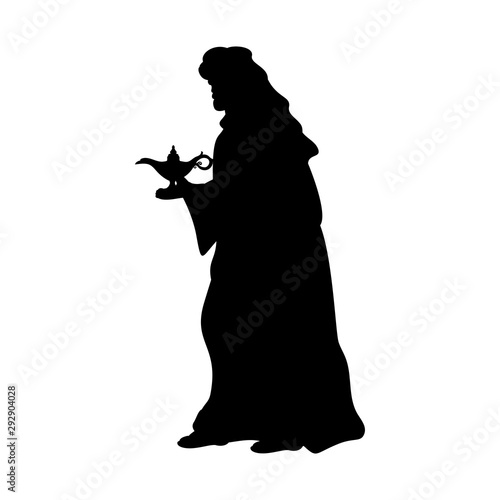 Holiday silhouettes christmas. Sage with gift. Vector illustration