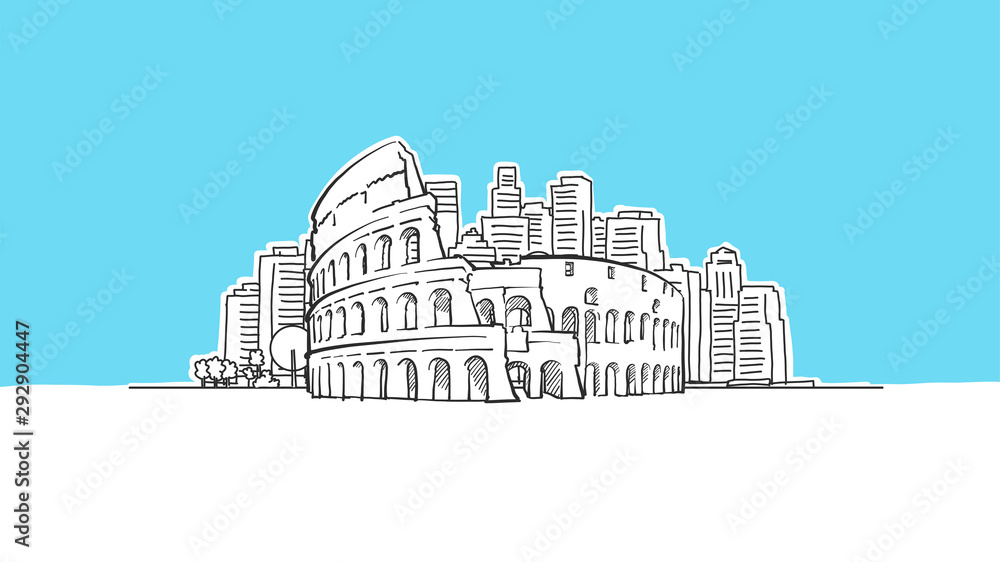 Coliseum In Rome Lineart Vector Sketch
