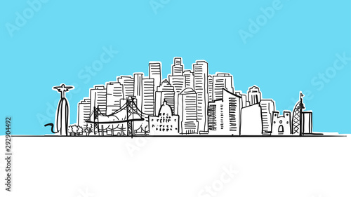 Lisbon, Portugal Lineart Vector Sketch