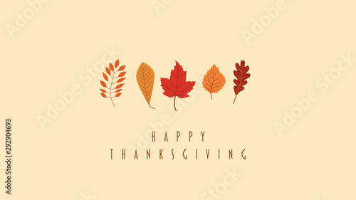 Thanskgiving card or website header vector template with collection of leaves, foliage in autumn colors - orange, red, yellow. Holiday banner, seasonal design.