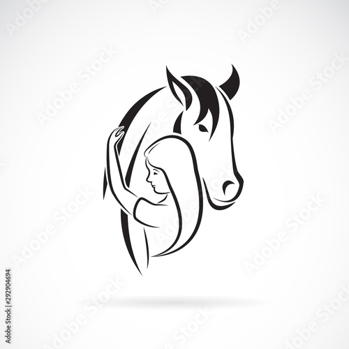 Vector silhouette of the horse and girl. Expression of love and relationship.