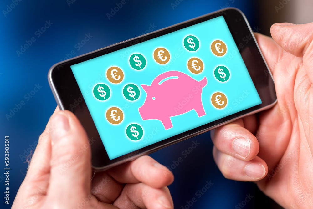 Money saving concept on a smartphone Money saving concept on a smartphone