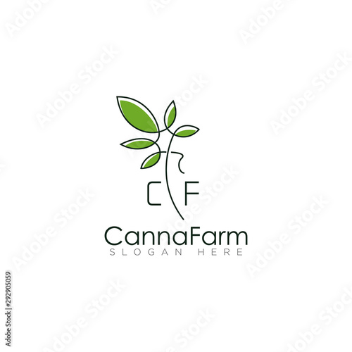 rustic logo CF cannafarm, modern style of cannabis farm with line art leaf vector