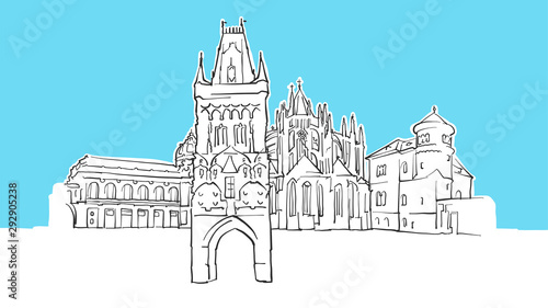 Prague Czech Republic Lineart Vector Sketch