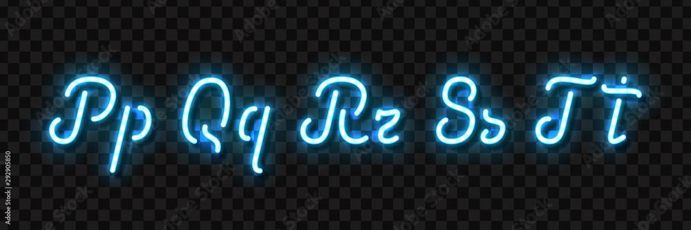Vector realistic isolated neon sign of P, Q, R, S, T letters of typography alphabet font for template decoration and invitation covering on the transparent background. - obrazy, fototapety, plakaty 