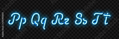 Vector realistic isolated neon sign of P, Q, R, S, T letters of typography alphabet font for template decoration and invitation covering on the transparent background.