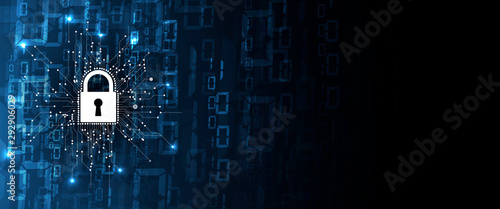 internet digital security technology concept for business background. Lock on circuit board