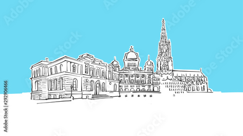 Bern Switzerland Lineart Vector Sketch