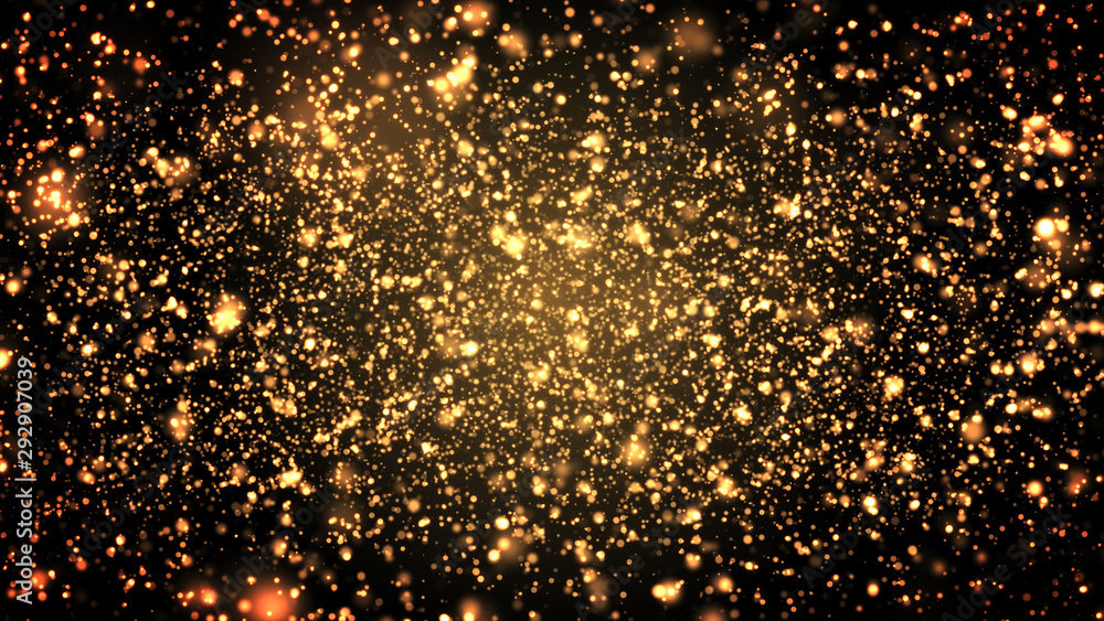 golden light shiny sparkling particles flying animation 3D rendering