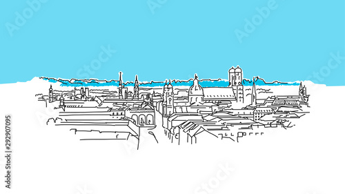 Munich Panorama Lineart Vector Sketch