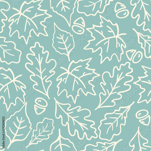 Autumn Leaves in outlines Vector Seamless Pattern