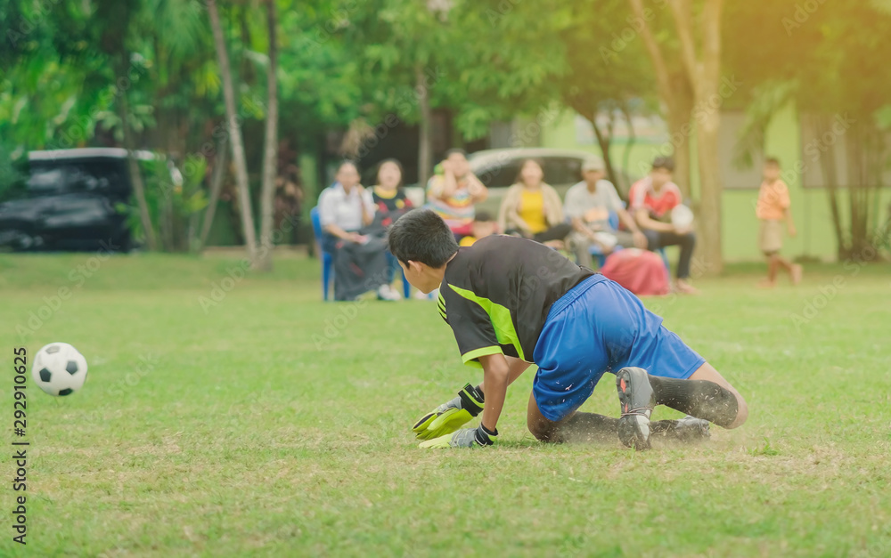 Fototapeta premium Training and football match between youth soccer teams in school.