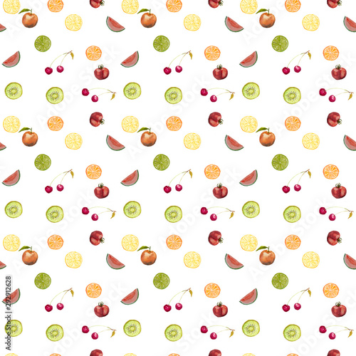 Seamless watercolor fruits on white background