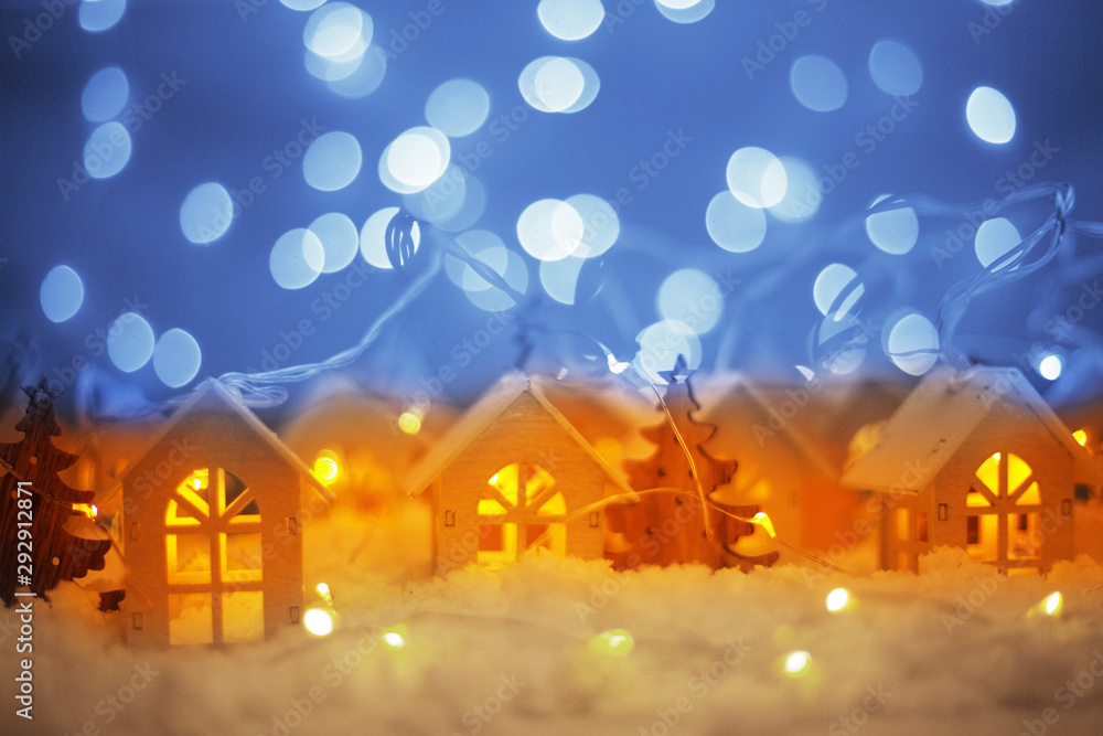 Glowing houses Christmas card
