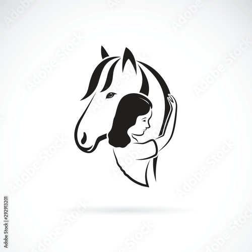 Vector silhouette of the horse and girl on white background. Expression of love and relationship., Easy editable layered vector illustration.