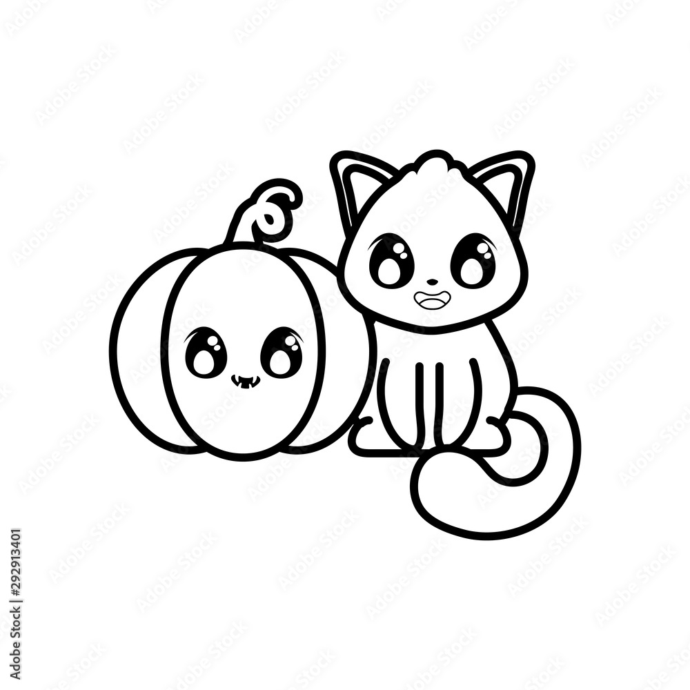 Fototapeta premium cute cat with pumpkin on white background