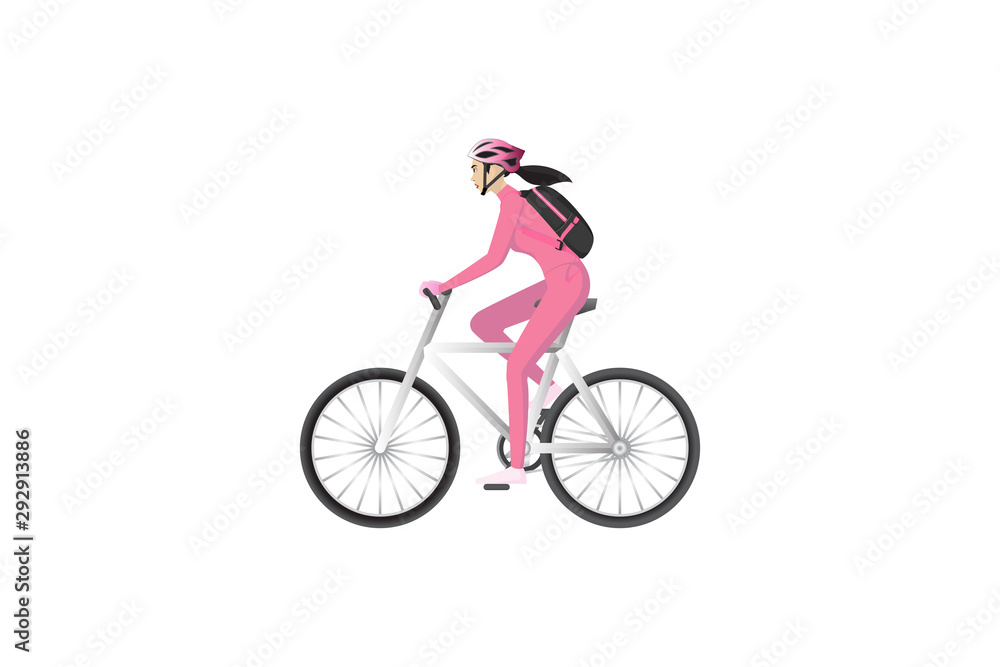 Woman is riding bike on white background.Vector and isolated.