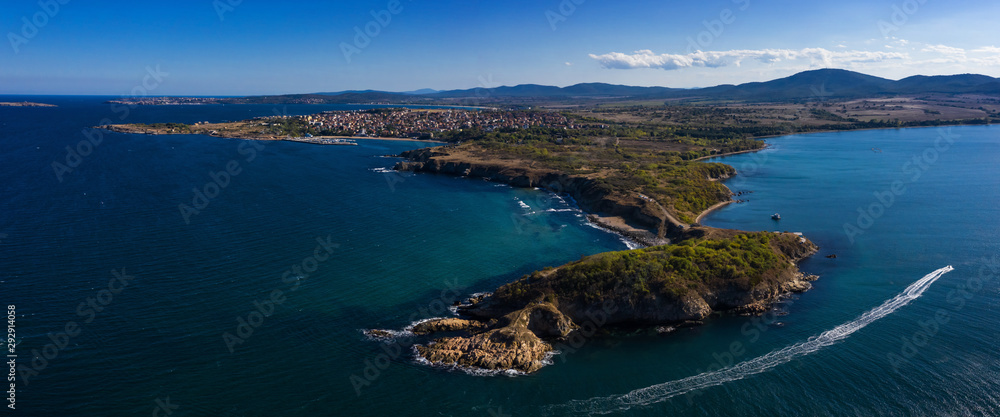 View of drone to sea resort Chernomorec, Bulgaria