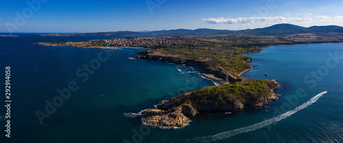 View of drone to sea resort Chernomorec, Bulgaria