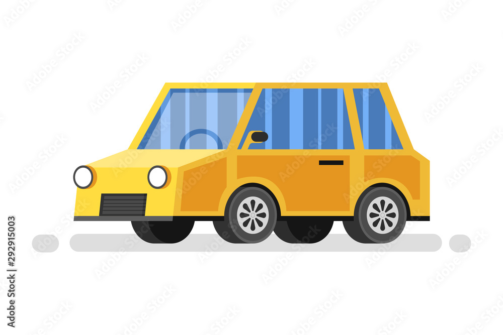 Cartoon yellow car. Vector illustration.