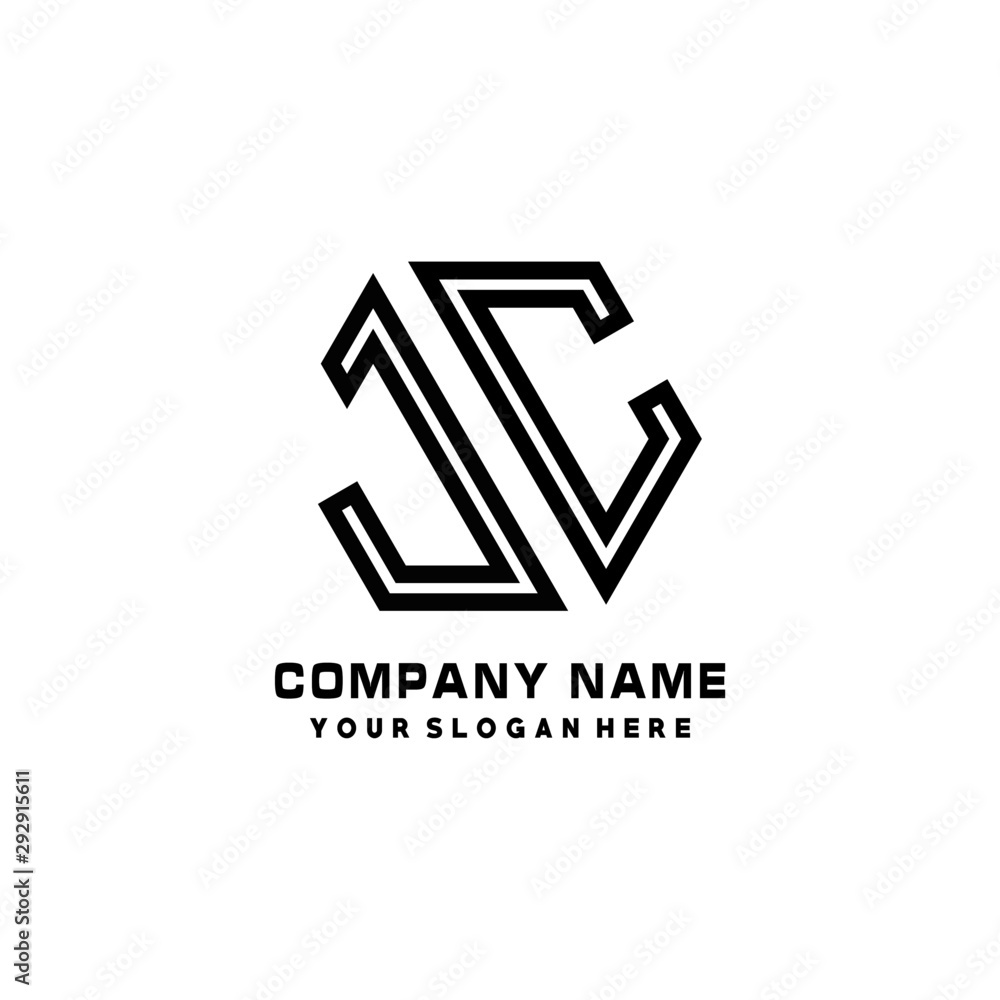 JC initial letters, hexagon logo minimalist art lines, black color JC initial letters, hexagon logo minimalist art lines, black color