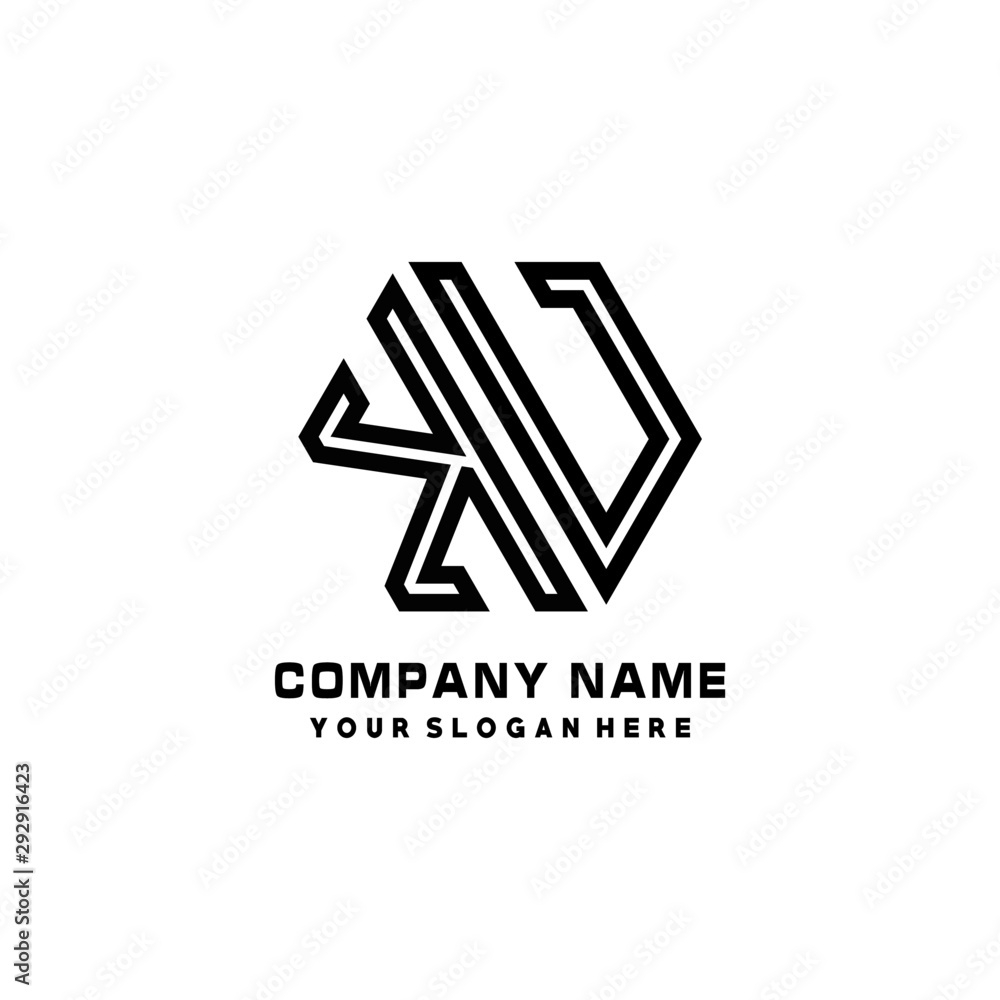 KV initial letters, hexagon logo minimalist art lines, black color KV initial letters, hexagon logo minimalist art lines, black color