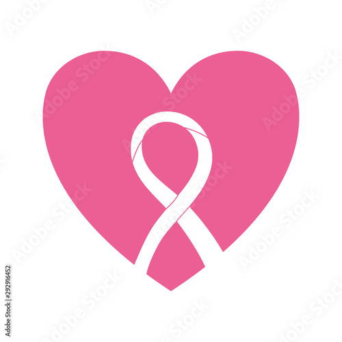 breast cancer ribbon with heart on white background
